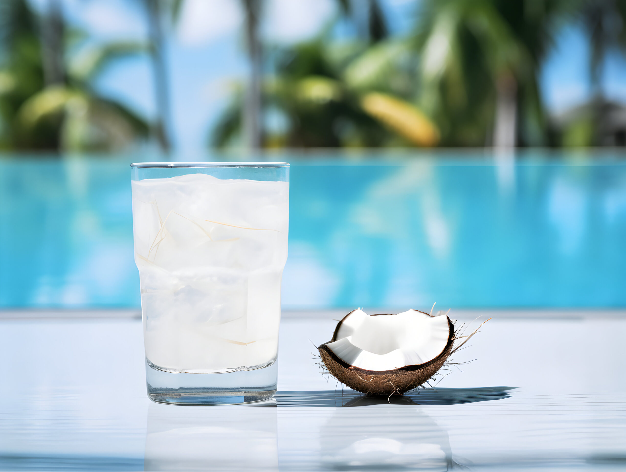 Natural Hydration Drinks - fresh coconut water glass ice straw