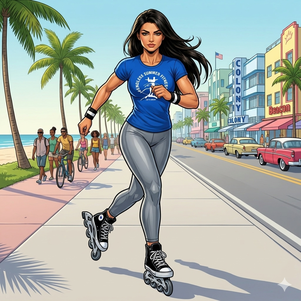Beginner Inline Skating South Florida Guide. ESF Coach inline skating down Ocean Drive