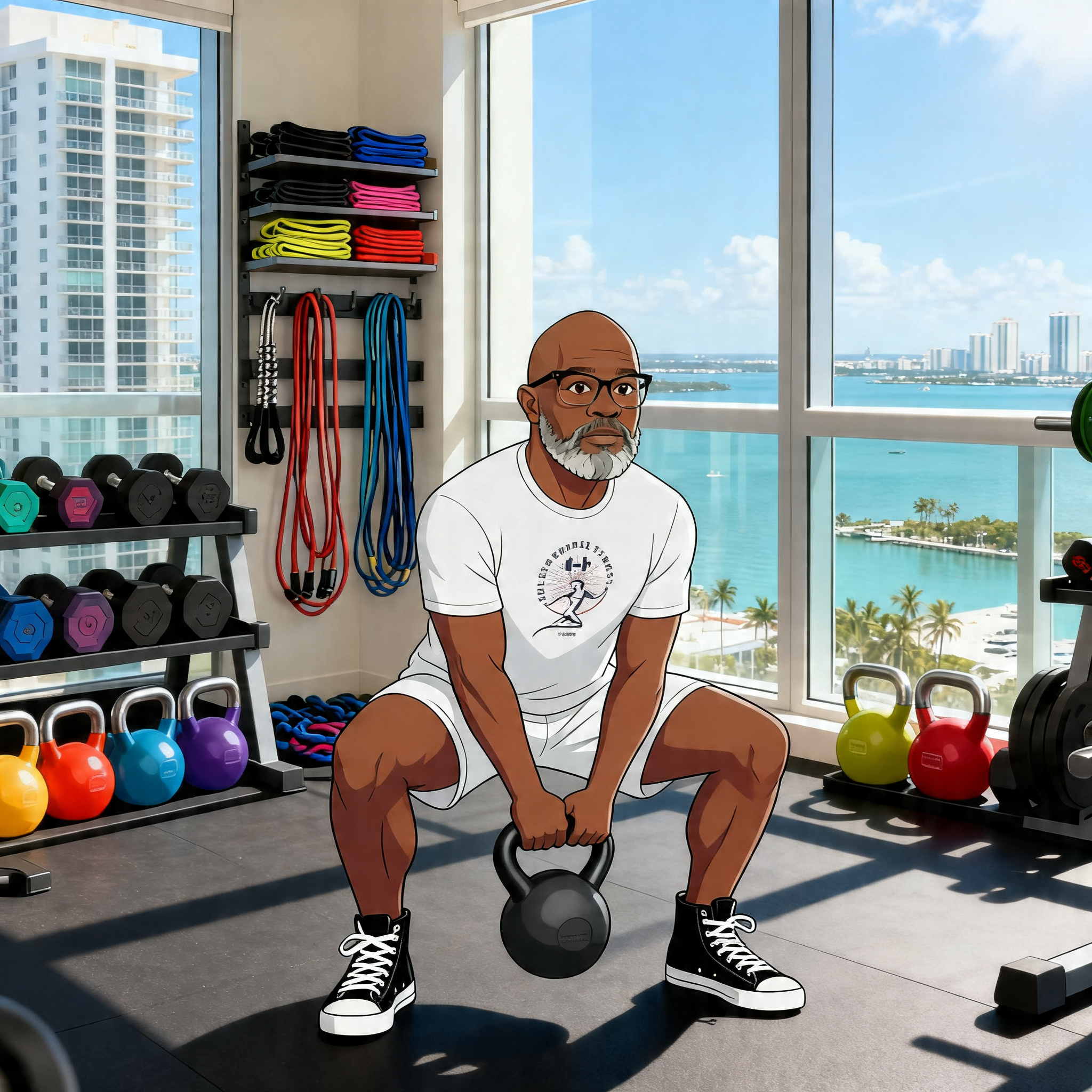 Hybrid Fitness for Weight-Loss Beginners beginner hybrid fitness goblet squat demonstration in bright Miami gym