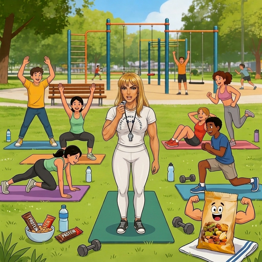 Best Post‑Workout Snacks. A female athlete working out in the park with children.