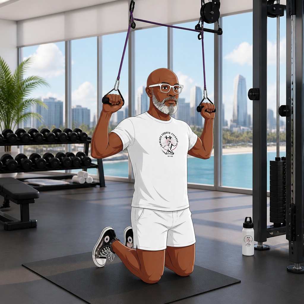 Exercises for Chronic Back Pain Tall kneeling band lat pulldown for posture and hybrid back safe strength