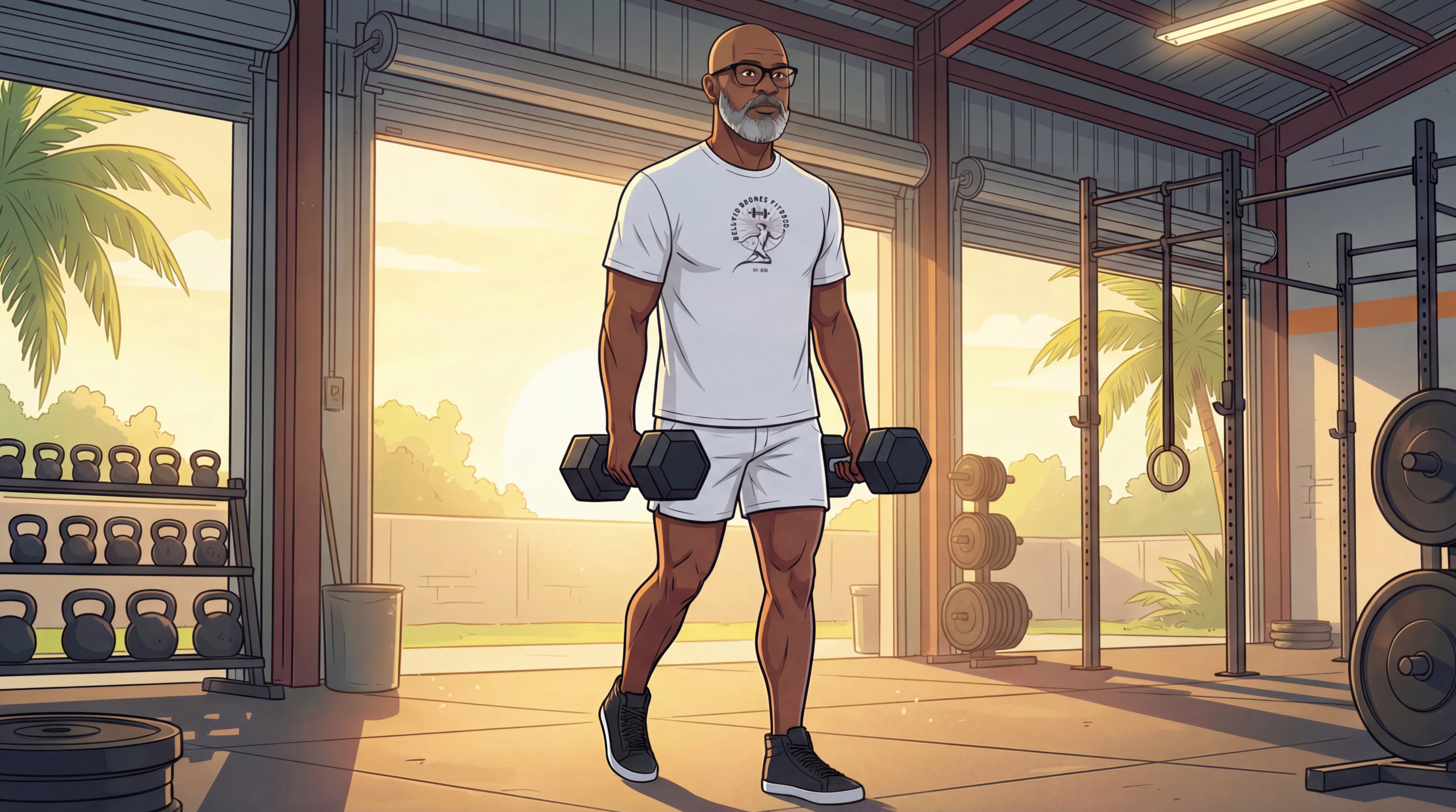 A hybrid athlete performing a strong Farmer’s Carry with controlled posture and steady steps, demonstrating one of the best compound exercises for building grip strength, core stability, and real‑life athletic power.