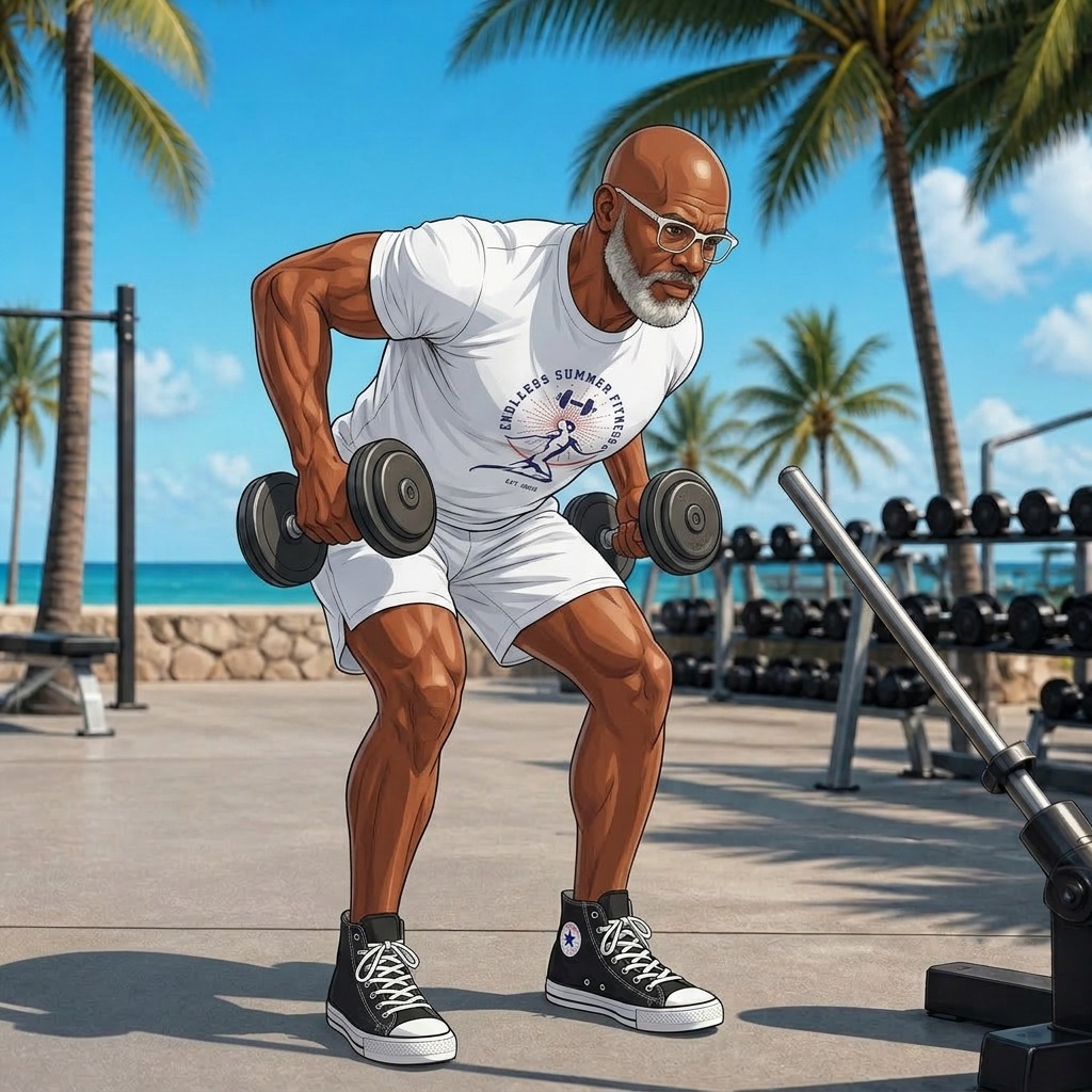 Full-Body Strength Training Hybrid athlete performing a bent‑over dumbbell row outdoors to build back and core strength