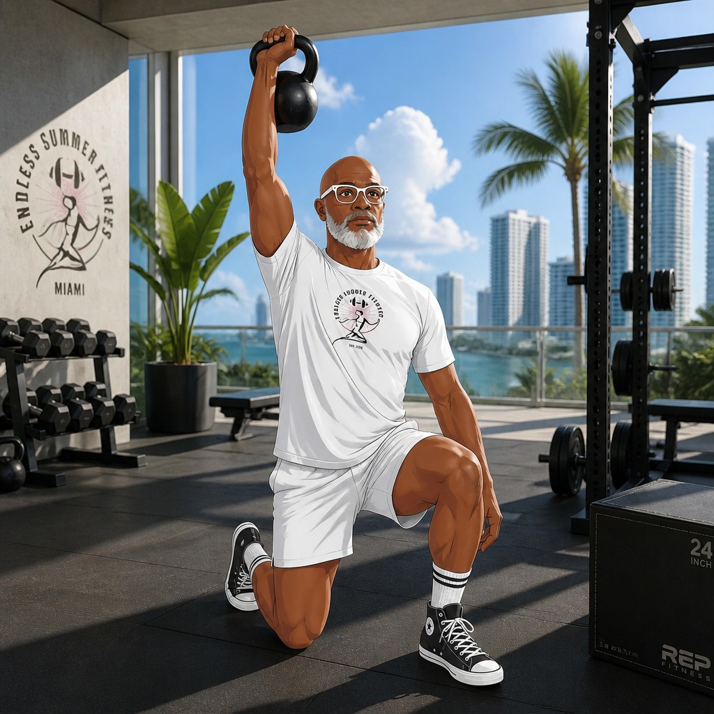 Exercises for Chronic Back Pain Half kneeling kettlebell press for hybrid fitness and chronic back pain relief