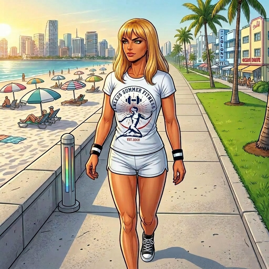 Athlete walking down Miami Beach Beachwalk