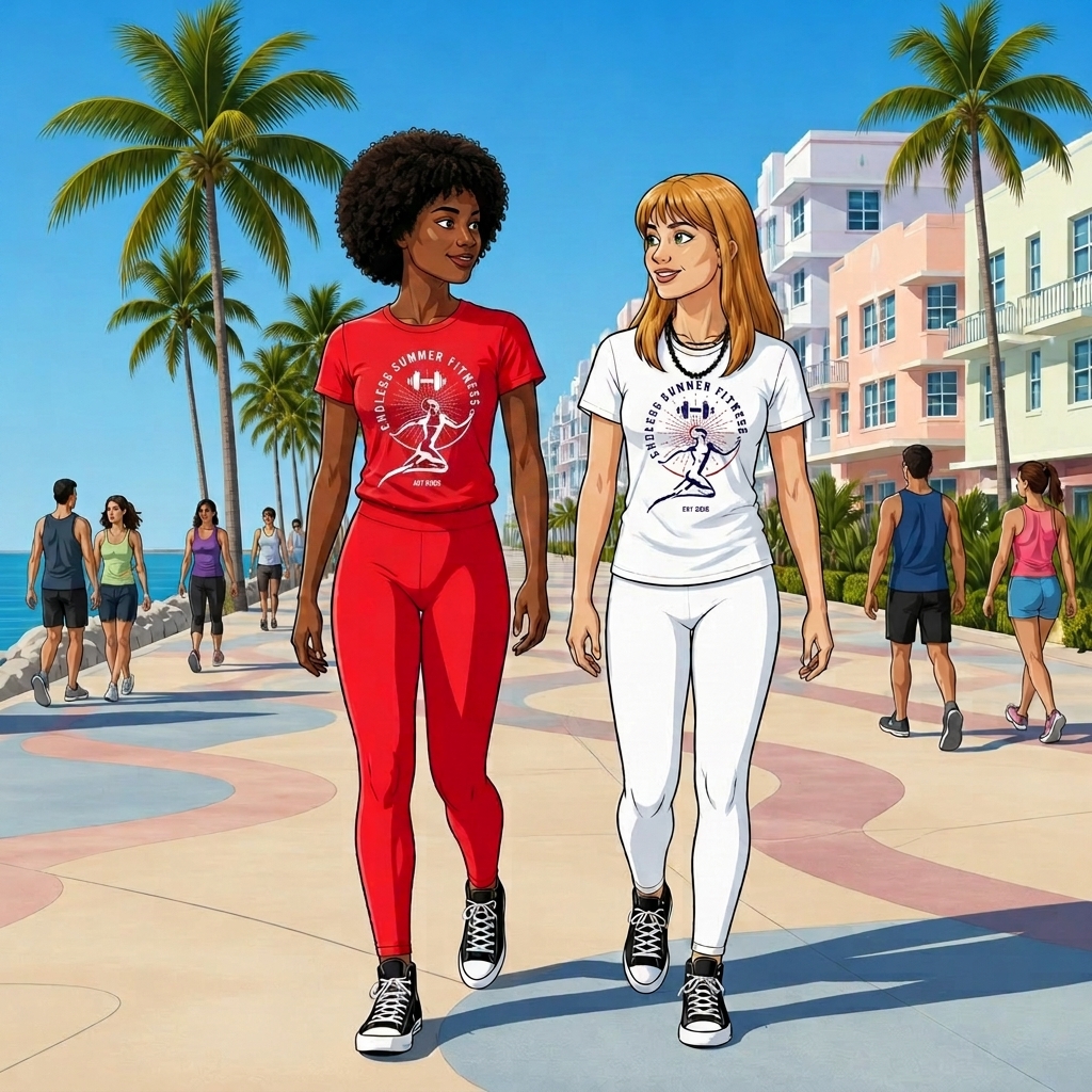 Boost Metabolism in 20 Minutes Two women walking at an easy pace on a bright Miami boardwalk