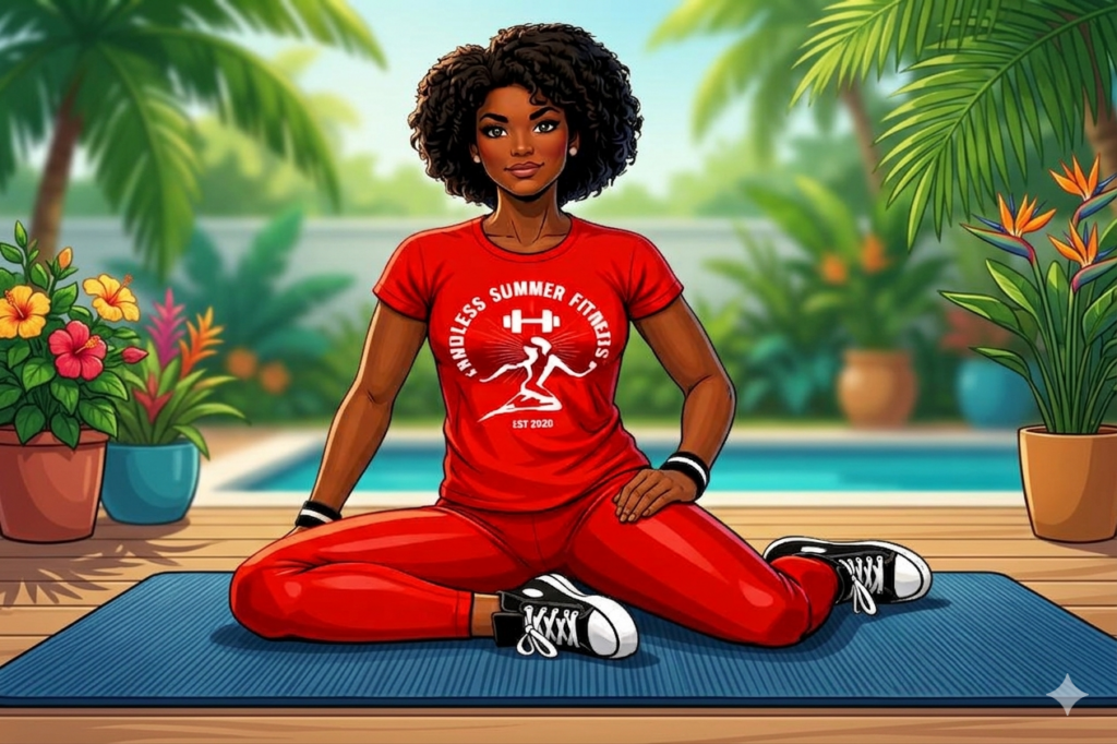 90/90 Hip Switch. Athletic woman in a classic 90/90 hip switch position, front shin parallel to the camera, torso upright, demonstrating hip mobility and internal–external rotation control.”