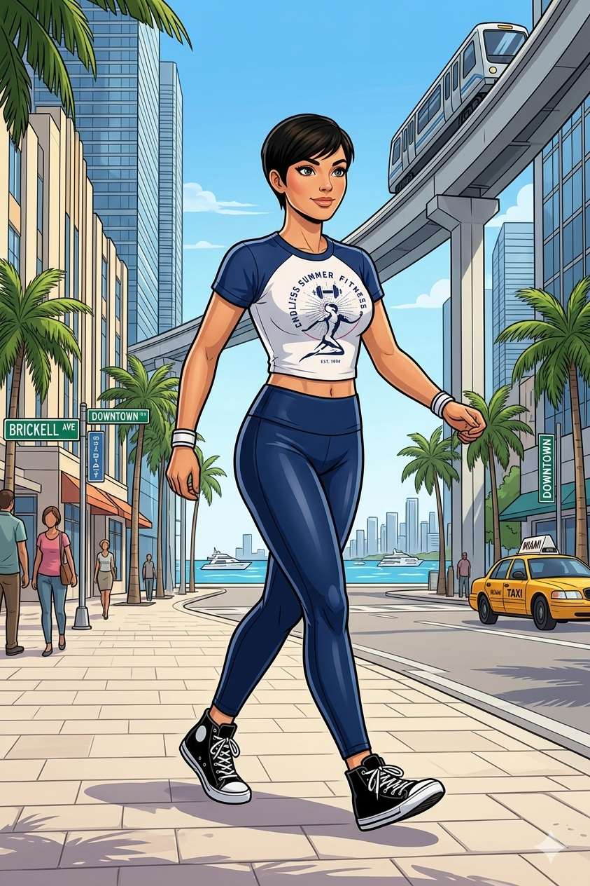 Beginner Fitness Events. An athlete walking in downtown Miami. 