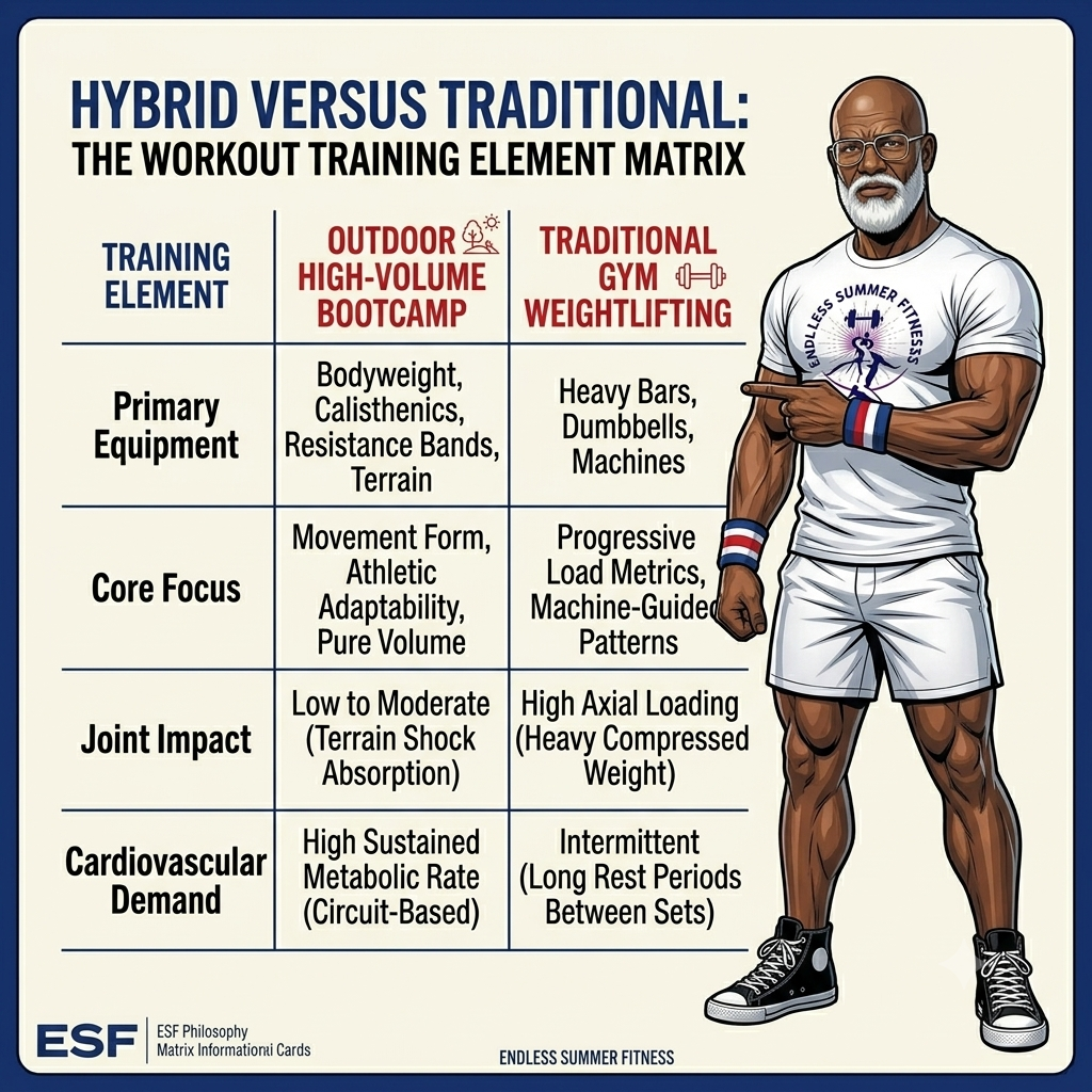 South Florida Bootcamps. Discover the difference between outdoor hybrid bootcamps and traditional gym lifting. Learn how bodyweight, calisthenics, and high-volume training maximize cardiovascular demand while protecting your joints from heavy axial loading.